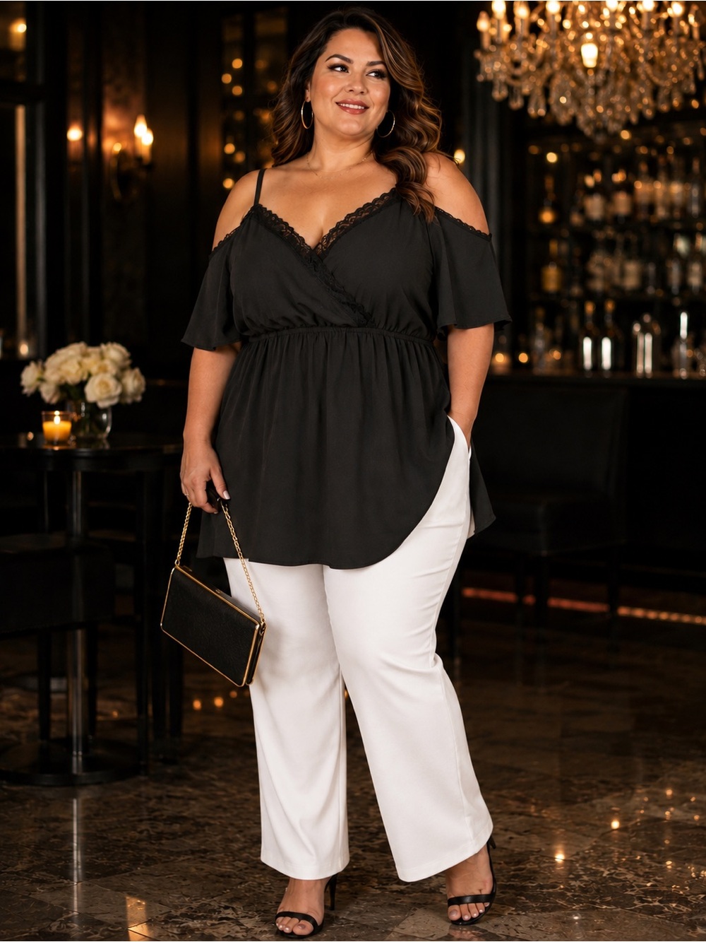 Torrid Plus Size Black Cold-Shoulder Blouse with Lace Trim
